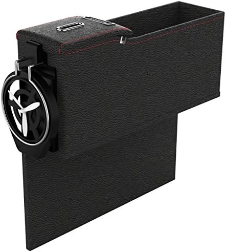 Car Seat Side Organizer – Console Expander with Collapsible Cup Holder – Insert Fits Most Cars, Trucks, Vans – Front Seat Side Pocket Car Seat Organizers and Storage for Interior Accessories (Driver)