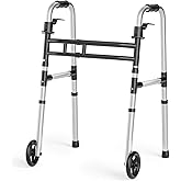 Loyoda Folding Walkers for Seniors,FSA/HSA Eligible Medical Walker Lightweight 5'' Front Wheel Walker Height and Width Adjust