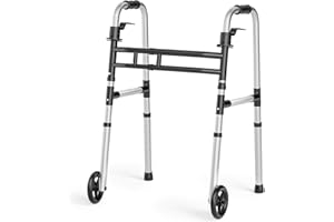 Loyoda Folding Walkers for Seniors，FSA/HSA Eligible Medical Walker Lightweight 5'' Front Wheel Walker Height and Width Adjust