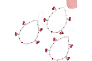 CRAFTYMELODY 3Pcs Phone Charm Wrist Strap Handmade Exquisite Beaded Phone Lanyard Wrist Strap Red Cherry CellPhone Chain Char