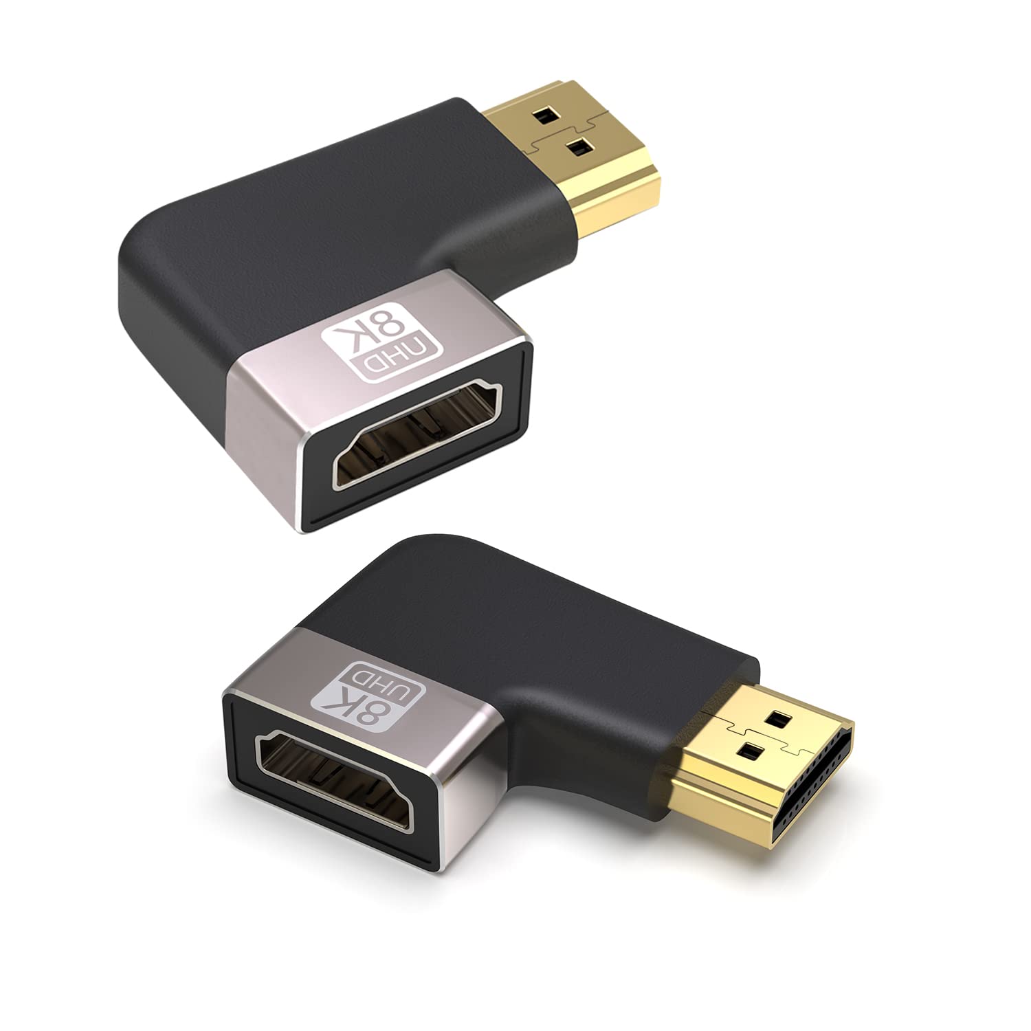 VMOJO HDMI 8K Extender Adapter, HDMI 2.1 Male to Female Coupler, 48Gbps 90 Degree Right Angle Connector, Support 8K@60Hz/4K@120Hz Dolby Vision, Durable Adapter for Laptop, Gaming Console, HDTV, 2 pcs