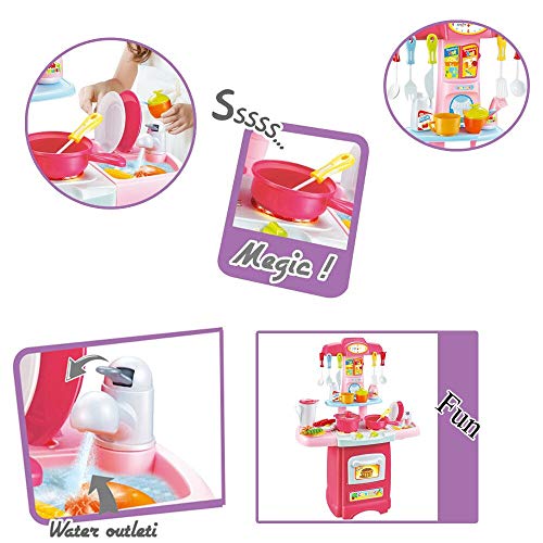 Kids Electronic Kitchen Play Set And Shopping Cart Chess Set ,Toddler Kitchen Cooking Set Pink,Kids Kitchen Pretend Play Food For Girls Boys 3-12 Years Old (Multicolor/Ship from US)