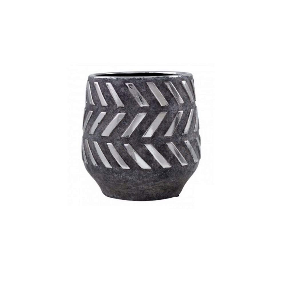 Helaine Geometric Planter 15cm | For Modern or Vintage Decor | Ceramic with Silver Effect
