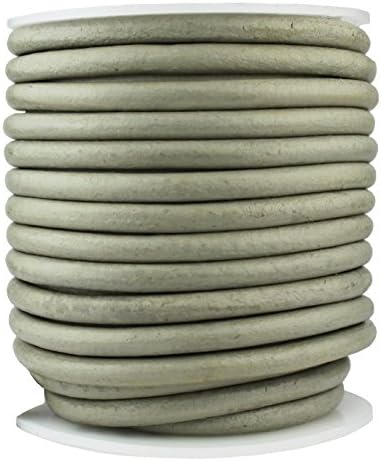 Round Leather Cord, 10 Meter Spool, 5.0 millimeter Light Gray