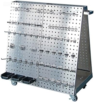Triton Products 36-3/4 In. L x 39-1/4 In. H x 21-1/4 In. W Anodized Aluminum Frame SS LocBoard Tool Cart with Tray, 60 pc SS LocHook Asst &amp; 3 Hanging Bins