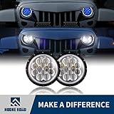 Hooke Road 7 inch LED Headlights w/Blue DRL Halo Angel Eyes for 1997-2018 Jeep Wrangler TJ JK & Unlimited