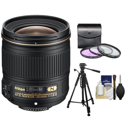 Nikon 28mm f/1.8G AFS Nikkor Lens with 3 UV/FLD/CPL Filters + Tripod