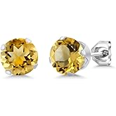 Gem Stone King Round Stud Earrings For Women Men | 925 Sterling Silver | Round 6MM | Gemstone Birthstone | Round Genuine Birthstone Solitaire Stud Earrings | Fine Jewelry Gifts for Her Mom Women Wife