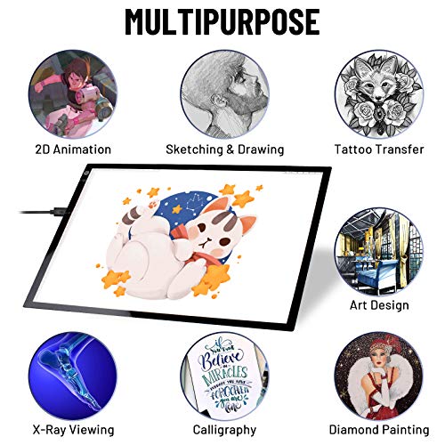 A3 Light Box KENTING LED Artcraft Tracing Light Pad USB Power Cable Dimmable Brightness Tatoo Pad Copy Board Aniamtion Sketching Designing Stencilling X-ray Viewing Diamond Painting