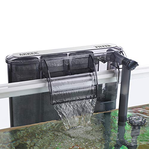 AKKEE Aquarium Filter, Hang On Fish Tank Filter with Surface Skimmer Power Waterfall Suspension Oxygen Pump Filter for Fish Tank Quiet Working(69GPH)