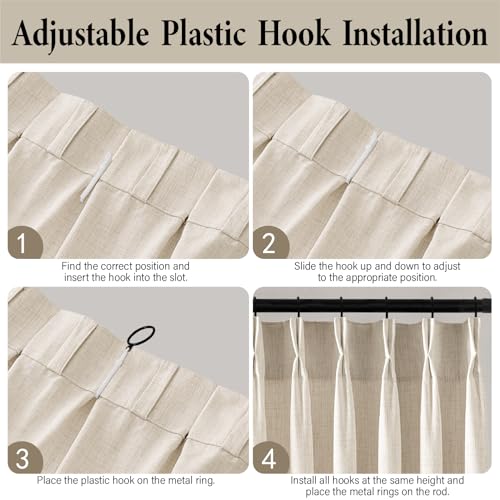 MIULEE Pinch Pleated Thick Linen Curtains 96 Inches 4 Panels Set Ivory Cream Back Tab Memory Trained Pinch Pleat Semi Sheer Light Filtering Privacy Curtains Window Drapes for Living Room Bedroom Birch