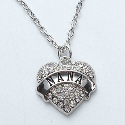 Nana Gifts Heart Pendant Necklace Women Girl - Charm White Crystal Silver Jewelry