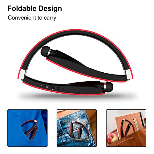 Bluetooth Headset, Bluetooth Headphones SX991-LBell Wireless Neckband Design with Foldable Retractable Headset for X/ 8/7 Plus Samsung Galaxy S8 Note 8 and Other Bluetooth Enabled Devices - Thumbnail 3