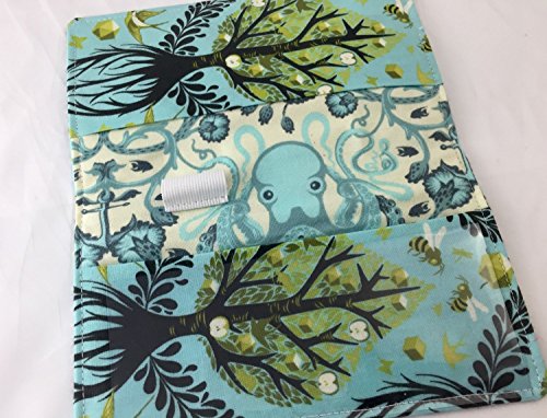 Duplicate Checkbook Cover Register with Pen Holder - Tula Pink Tree of Life in Pool Blue