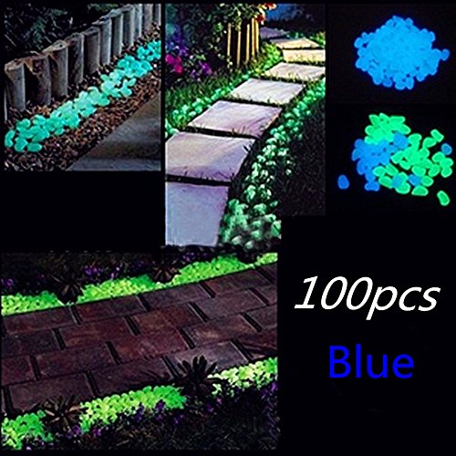 Glow in the Dark Pebbles, Garden Decorative Stones for Walkways Flower Beds and Fish Tank(100, Blue)