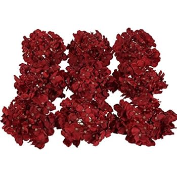 Luyue Silk Hydrangea Heads Artificial Decoration Flowers Garden Floral Decor,Pack of 10 (Wine Red)