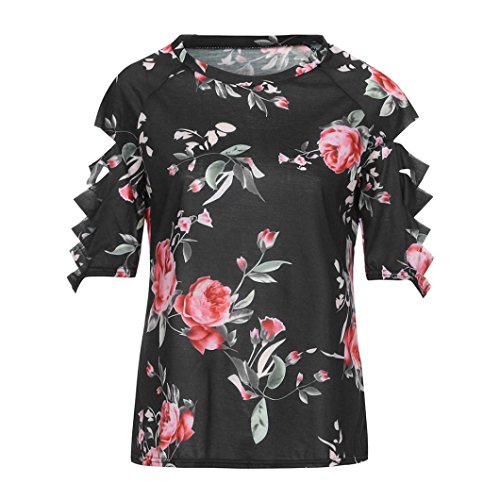 Click Here to See More Images NREALY Fashion Womens Short Sleeve Hollow Out Top Printed O Neck Blouse T-Shirt Tee