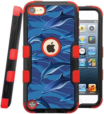 iPod touch 5th / 6th Case, CASECREATOR[TM] For Apple iPod touch 5th / 6th generation () -- NATURAL TUFF Hybrid Rubber Hard Snap-on Case Red Black-Blue Dolphins