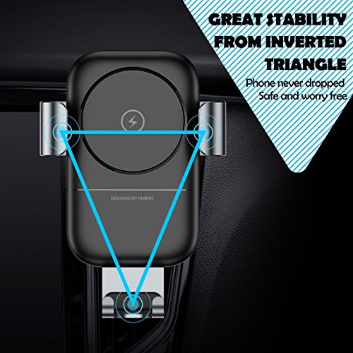 Humixx Fast Wireless Car Charger, Air Vent Phone Holder 2 in 1 Auto Lock Gravity Car Mount Qi Wireless Charging Holder for Samsung S9/S9+/S8/S8+ iPhone X