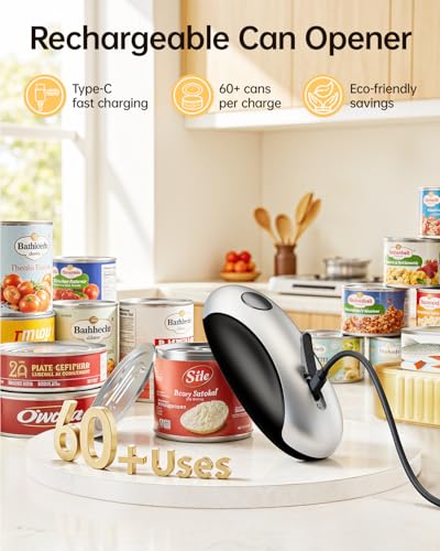 HouseSapp Rechargeable Electric Can Opener - Smooth Edge, One-Touch Automatic Can Opener for Seniors & Arthritis, Hands-Free Can Openers for Kitchen, Type-C Fast Charge, Compact Portable Can Openers