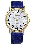 Retro Womens Watches COOKI Clearance Quartz Female watches on Sale Comfortable Leather Lady Watches-H66 (Blue)