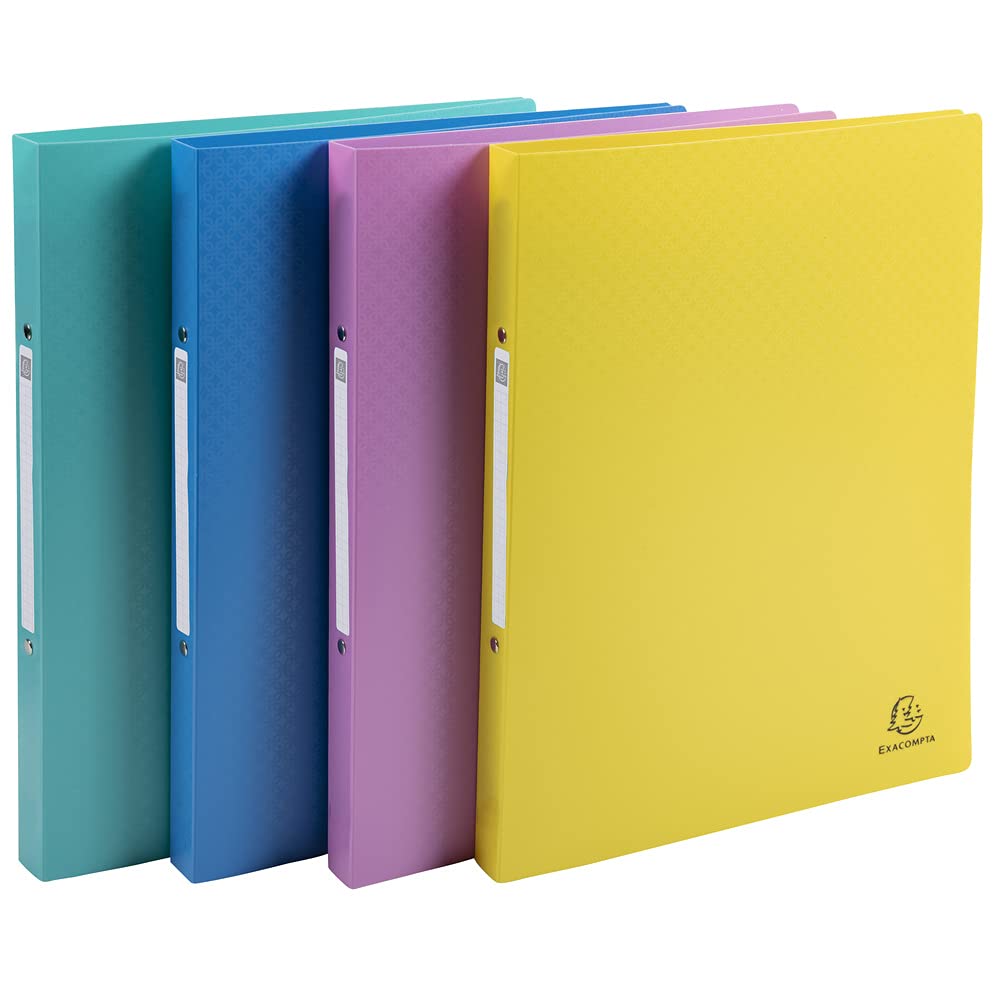 Exacompta - Ref. 54190E - Set of 4 Forever Young flexible PP binders - 2 round rings diameter 15 mm - Spine 20 mm - External dimensions: 32 x 25 cm - A4 file format - 4 assorted colors
