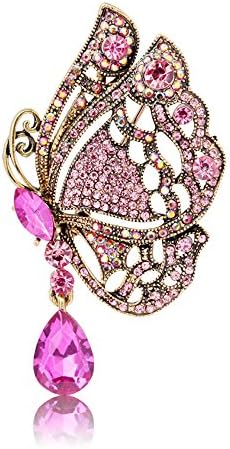 Womens Fashion Exquisite Butterfly Brooch Imitation Crystal (Pink)