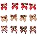 Feelmate 12 Pieces Christmas Tree Bows with Bells Mini Burlap Xmas Bowknot Christmas Ribbon Bows Mixed Foil Tie Ornaments Hanging Decorations