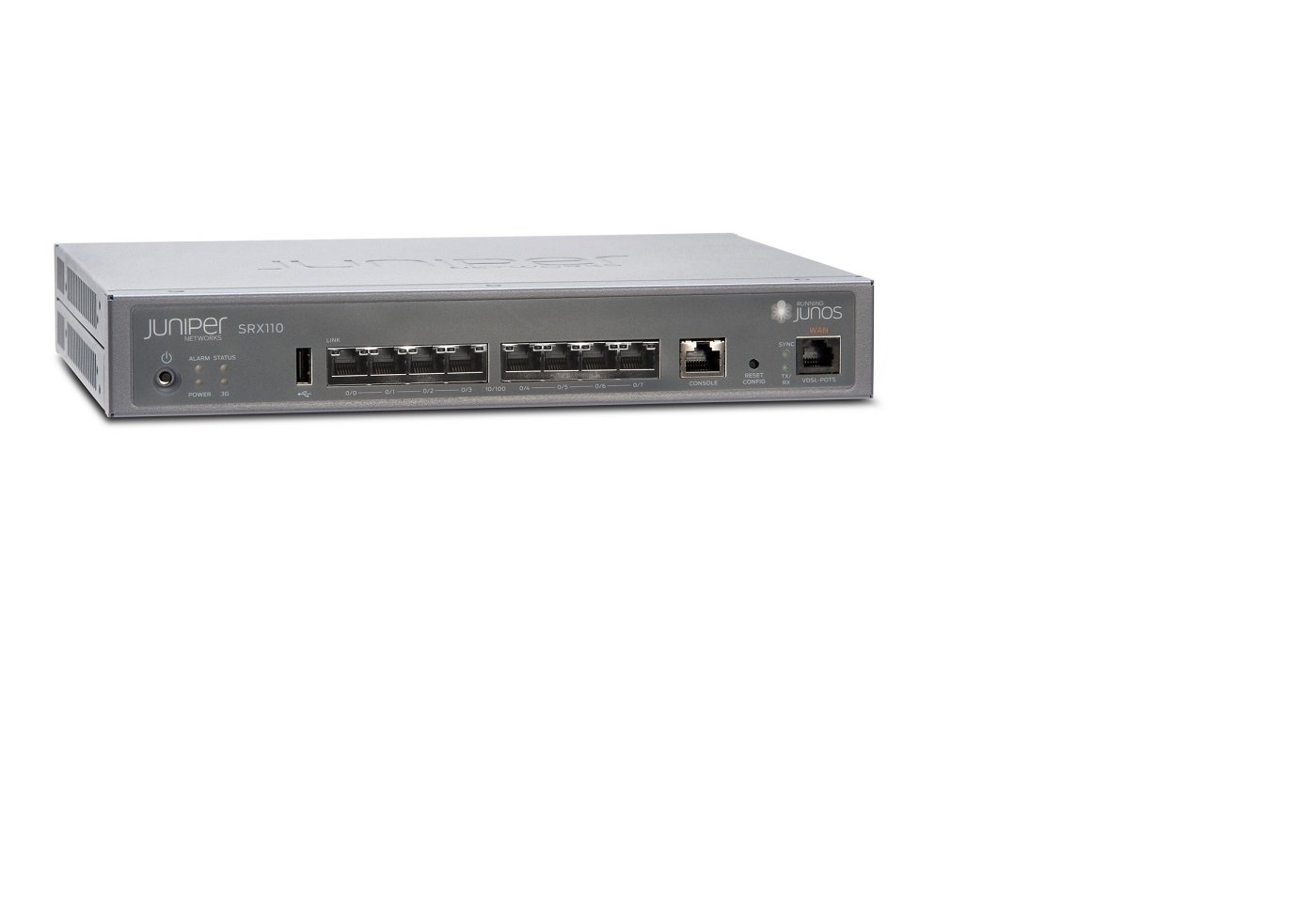 Juniper Networks SRX110 Services Gateway - Sicherheitsgerät - 8 Anschlüsse - 10Mb LAN, 100Mb LAN, RS-232, X.21, V.35, RS-449 DSL - VDSL, VDSL2-1U