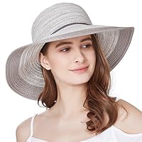 SOMALER Women Floppy Sun Hat Summer Wide Brim Beach Cap Packable Cotton Straw Hat for Travel Light Grey