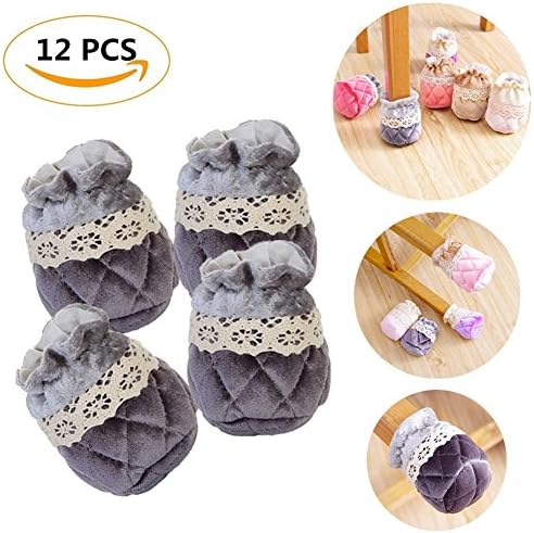 Sandalas Wear-Resistant Fabric Chair Leg Socks Anti-Slip Hardwood Floor Protectors Furniture Feet Covers Set of 12 (Grey)