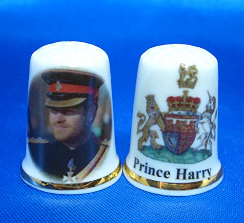 Birchcroft Porcelain China Thimble - Prince Harry with Coat of Arms on Reverse - Free Box
