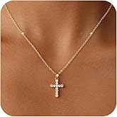 Amicon Gold Cross Necklace for Women Dainty 14K Gold Plated Diamond Cross Pendant Necklace Simple Charm Cross Necklaces Faith Trendy Jewelry Gifts