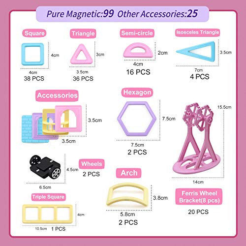 ASOK Magnetic Blocks 124 Pcs Mini Castle Building Tiles STEM Educational Construction Toys for Kids Age 4 5 6 7 8 9 Years Old Girls Boys Gifts