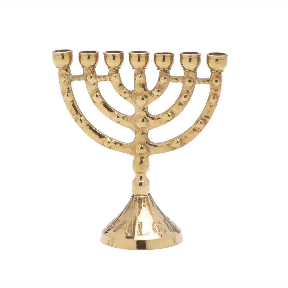 NKlaus Menorah 11cm high 7pcs candlestick for candles up to Ø 1cm Candlestick Jerusalem Candlestick brass gold coloured shiny 2882