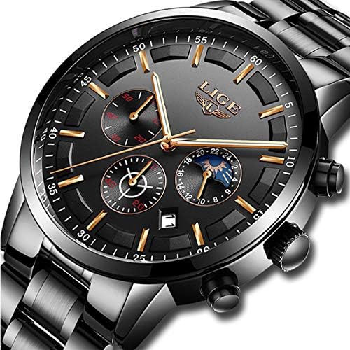 Watches for Men,Mens Stainless Steel Watches Men Chronograph Waterproof Sport Date Quartz Wristwatch Classic Watch