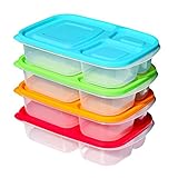 Bento Box, PYRUS Bento Lunch Box 3 Divided Compartments Reusable Lunchbox with Multi Colored Lids Perfect for School and Office(4PACK)