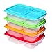 Bento Box, PYRUS Bento Lunch Box 3 Divided Compartments Reusable Lunchbox with Multi Colored Lids Perfect for School and Office(4PACK)