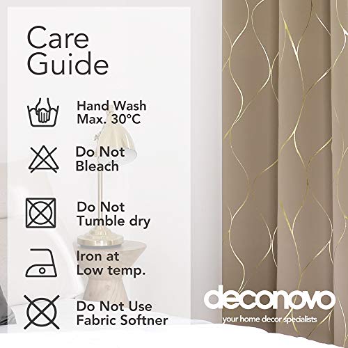 Deconovo Blackout Curtains 84 Inches Long Gold Wave Foil Print