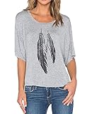 Haola Womens Funny Printed Feather Graphic T Shirts Loose Tops Juniors Tees