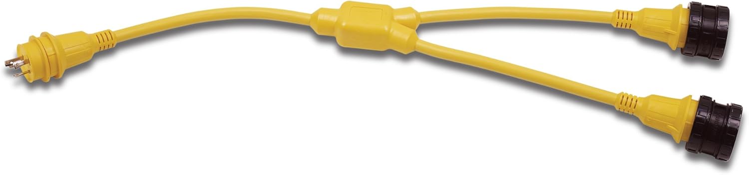 Marinco 153AY Marine Electrical Shore Power Y Adapter (50-Amp 125/250-Volt Locking Male to Double 30-Amp 125-Volt Locking Female with Sealing Collar System, Yellow) : Boating Shore Power Adapters : Sports & Outdoors
