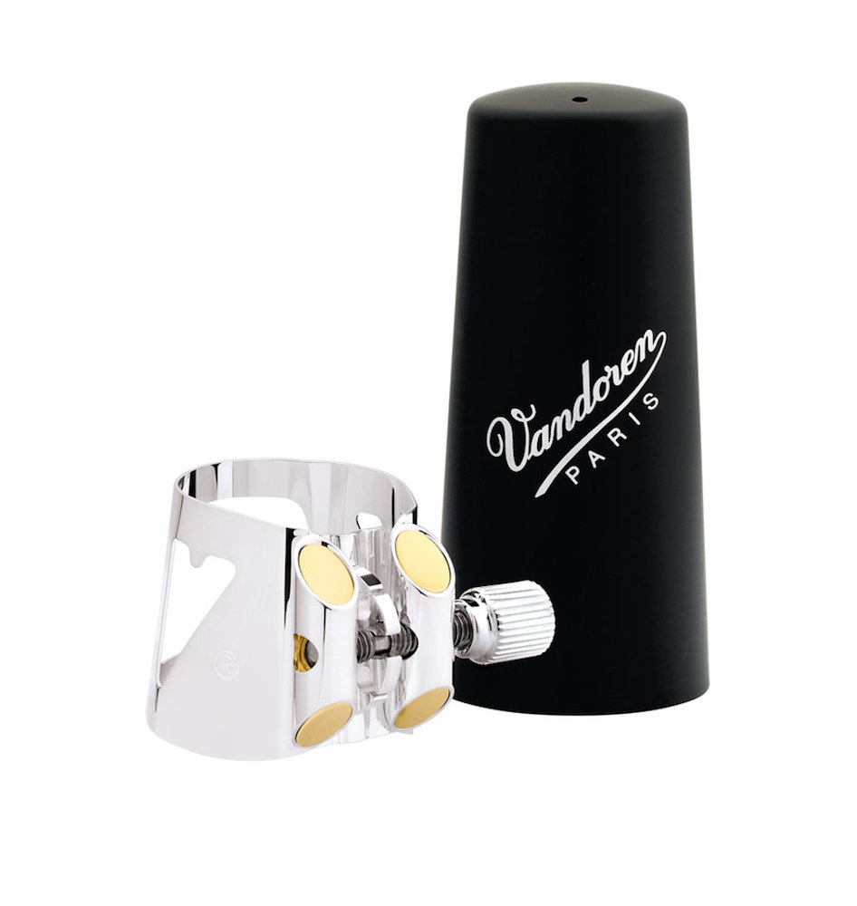 Vandoren LC02P Optimum Ligature And Plastic Cap, fits Eb Clarinet (Silver Plated), black