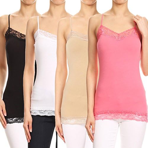 RouA 209S-4 Basic Long Tank with Lace Trim Top B,W,Kh,Pk (L)