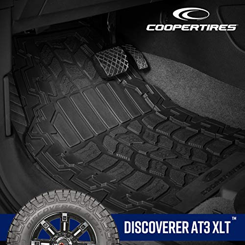 Cooper Tires Discoverer AT3áµ€á´¹ All Weather Rubber Floor Mat, 4-Piece, Ridge Border Design, Trim-To-Fit, Heavy Duty, Waterproof, Fit For Most Cars, Trucks, SUVs and Vans (Black)