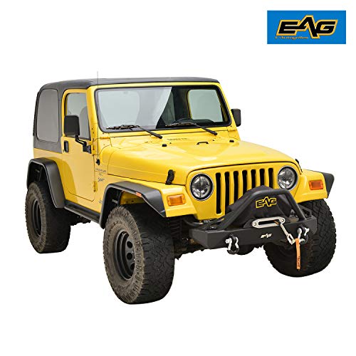 EAG Stubby Front Bumper with Winch Plate Steel Black Textured Fit for