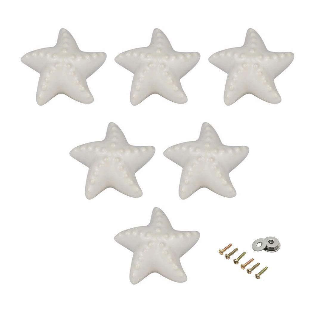 SeeRaphee Lovely Ceramic Knob Starfish Shape for Kid's Room Furniture Cabinet Handles Ceramic Drawer Pull Kitchen Drawer Pulls 6 Pack