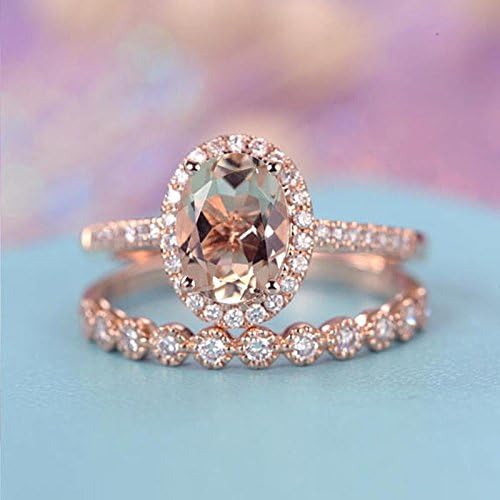 Ploymanee Jewelry 18K Solid Rose Gold Morganite Gemstone Ring Set Women Wedding Jewelry New Sz6-10 (7)