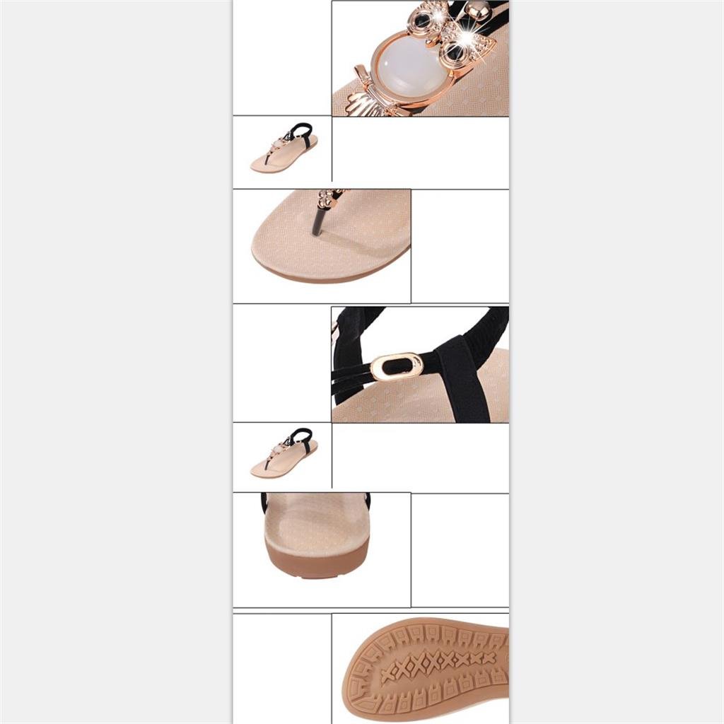 footful women summer bohemia flat sandals beach thong shoes black 36