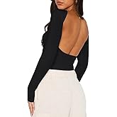 zhaistar Women’s Long Sleeve Sexy Backless T Shirts Y2K Casual Fall Slim Fitted Crop Top