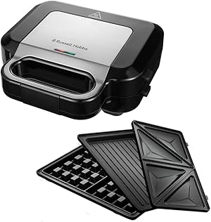 Russell Hobbs Multifunktionsgerät 3-in-1 [Sandwichmaker, Waffeleisen, Kontaktgrill] Creations (spülmaschinengeeignete, antihaftbeschichtete & extra tiefe Platten, BPA frei) 26810-56